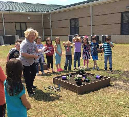 photo of Stagecoach Elementary students inspecting garden