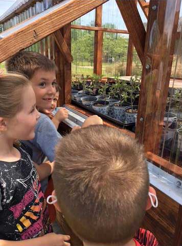 photo of King Elementary Greenhouse and students